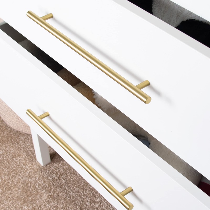 OOGRISUN 2-Pack Solid Brass Cabinet Pulls, Gold Long Drawer Handles,