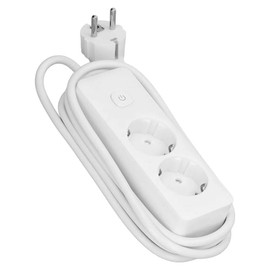 Schuko Power Strip 2 Sockets with Switch, 3 m, 3G, 1.5 mm², Black, Base with 2 Sockets