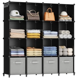 HOMIDEC Closet Organizers and Storage, 16 Cube Storage Organizer, Closet Organizer Bookshelf Cubes Shelves for Clothes, Bedroom, Kids Room, Bathroom, Wardrobe, Garment Racks, Black