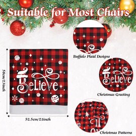 KIMOBER 6PCS Christmas Chair Covers Decor,Red and Black Buffalo Plaid Xmas Chair Slipcovers Sets for Christmas Dinning Decoration