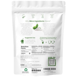 Micro Ingredients Pure Organic Stevia Powder, 8 Ounces, 1418 Serving, Highest Grade Stevia Green Leaf Extract Reb-A, Reduced Bitter Aftertaste, 0 Calorie, Natural Sweetener, Sugar Alternative, Keto Friendly