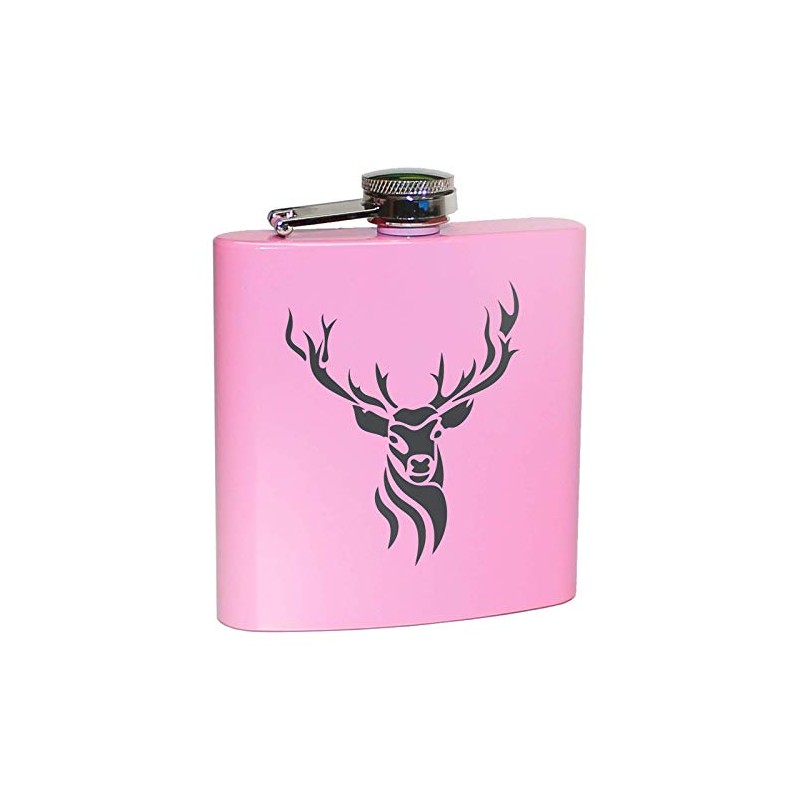 Hip Flask Pink with Deer Antlers, 6 oz | Gift