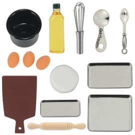 Miniature Gnome Accessories Baking, Miniature Dollhouse Accessories Christmas, Miniature Eggs Olive Oil Dough Whisk Rolling Pin Tray Spoon Pot, 1:12 Miniature Kitchen Accessories Gnome Baking Set