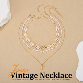 Jovono Boho Shell Pendant Necklace Multilayer Shell Pendant Necklace Beach Shell Necklaces 3 Pieces for Women /, /