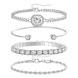 KUOAEAYE - Set 4 Pulseras Para Mujer Con Zirconias Ajustables Elegantes