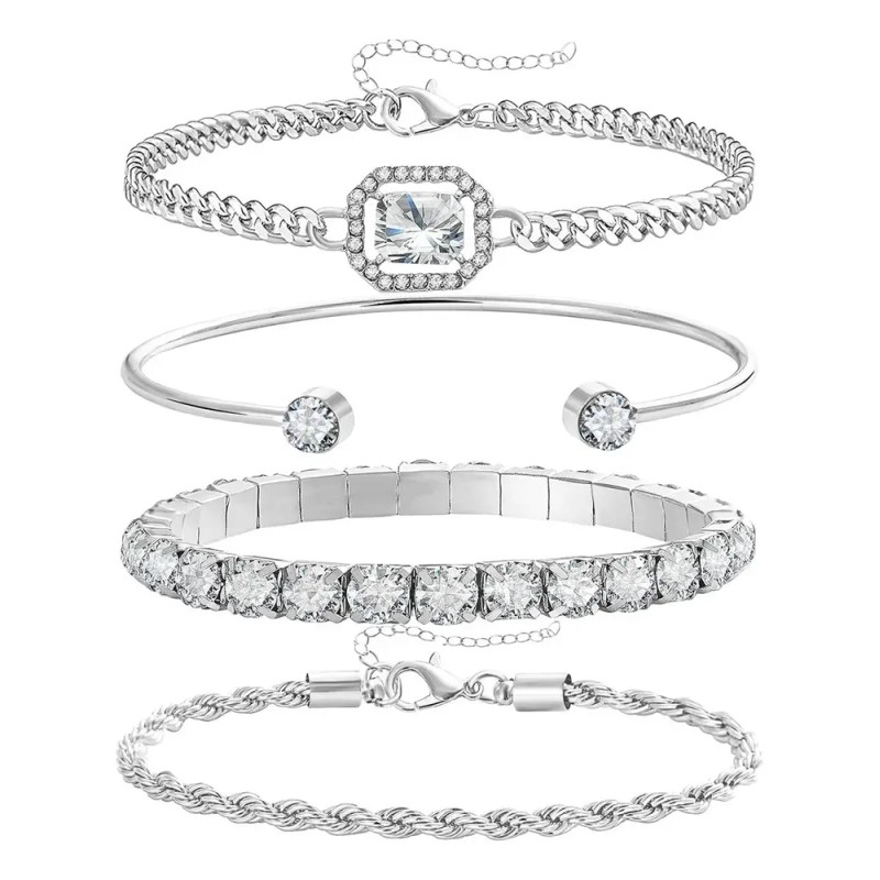 KUOAEAYE - Set 4 Pulseras Para Mujer Con Zirconias Ajustables