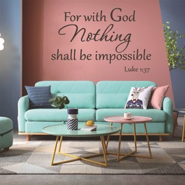Bible Verse Peel and Stick Wall Stickers for with God Nothing Shall be Impossible Luke 1:37 Wall Art Saying Stickers Inspirational Spiritual Religious Wall Decor for Church Home