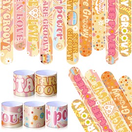 Tatuo 40 Pcs Groovy Slap Bracelets Two Groovy Party Decorations Hippie Decorations Hippie Wristbands Flower Bracelets Girl Daisy Party Decoration Boho Rainbow Birthday Bracelets for Classroom Decor