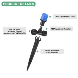 M METERXITY 12-Pack Drip Irrigation Emitters, 5"/13mm Drippers with Stake Adjustable 360 Degree Water Flow 8 Holes for 1/4" Drip Irrigation Tubing for Watering System [Blue, Drip]