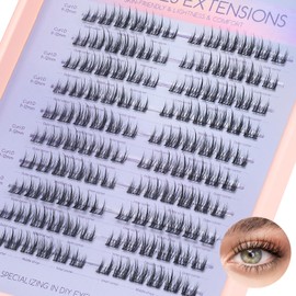 MLEN DIARY Cluster Lashes Manga Lashes D Curl Individual Lashes Natural Look Fluffy Faux Mink Thin Cotton Band False Eyelashes (Style M-Twinflower-120 Clusters)