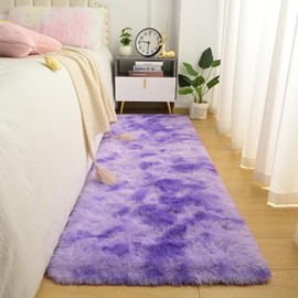 Terrug Fluffy Runner Rug for Entryway Bedroom, 2x6 Ft Washable Runners for Hallways with Non Slip Backing, Soft Shag Area Rug Carpet Runner for Nursery Kitchen Laundry Living Room, Tie Dye Purple