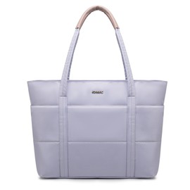 Kinmac Computer Tote Bag for Women, Large Capacity Laptop Tote Handbag for Work Office Travel (Purple Grid)