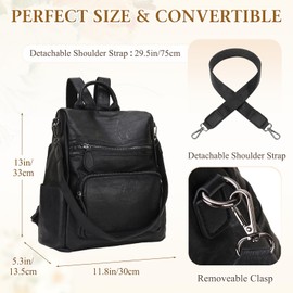 RAVUO Women Backpack Purse, Fashion PU Leather Anti-theft Ladies Backpack Convertible Rucksack School Bags Three Ways to Carry Black