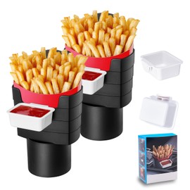 XIMINZ French Fry Holder for Car Multi-Purpose Car French Fries Cup Holder with Dipping Sauce Holder White Elephant Gift, 2 Pack