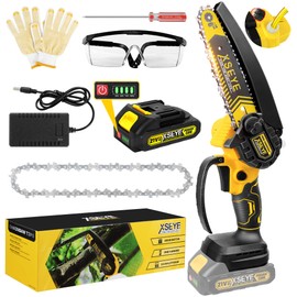 XSEYE Mini Chainsaw Cordless 6 inch, Handheld Small Battery Chain Saw with Auto Oiling&Safety Lock, Electric Saws for Wood/Tree Branch Cutting, Gardening Tool, Mens Birthday Gifts for Dad Fathers Day