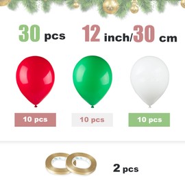 30 Pcs Christmas Balloons Set 12 Inch Green Red White Latex Balloons Xmas Birthday Party Balloons Decorative for Christmas Party Anniversary Festival