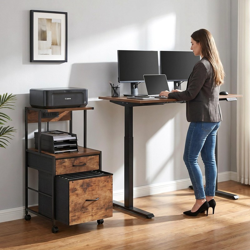 VonDream Printer Stand with Charging Station, File Cabinet for Home