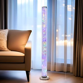 LKUA Fairy Transparent Cylindrical Floor lamp, LED Vertical Tube Floor lamp, Decorative Elegant Design Metal Exposed Rope Floor Lamp for Living Room (42" RGB Color)