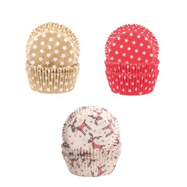 Demmler Muffin Cases Set Starry Night – Cupcake Cases with the Motifs Elk, Stars Gold and Red Includes 4 Cup Doilies in Silver – Dimensions: 5 x 5 x 2.5 cm – Total 180 Pieces – Made in Germany