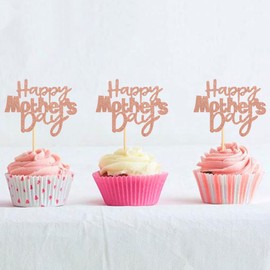 30 decoraciones para tartas del día de la madre, con texto en inglés "I Love Mom", decoración para tartas de cumpleaños, 30 piezas (oro rosa)