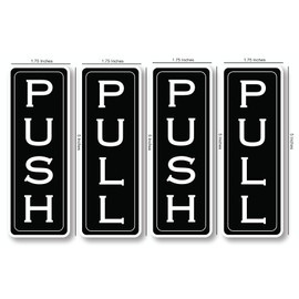 Door Sign Set, Push Pull Vinyl Stickers, 1.75 x 5 inches, Black and White, Self-Adhesive, 4-Pack (2 Push 2 Pull)