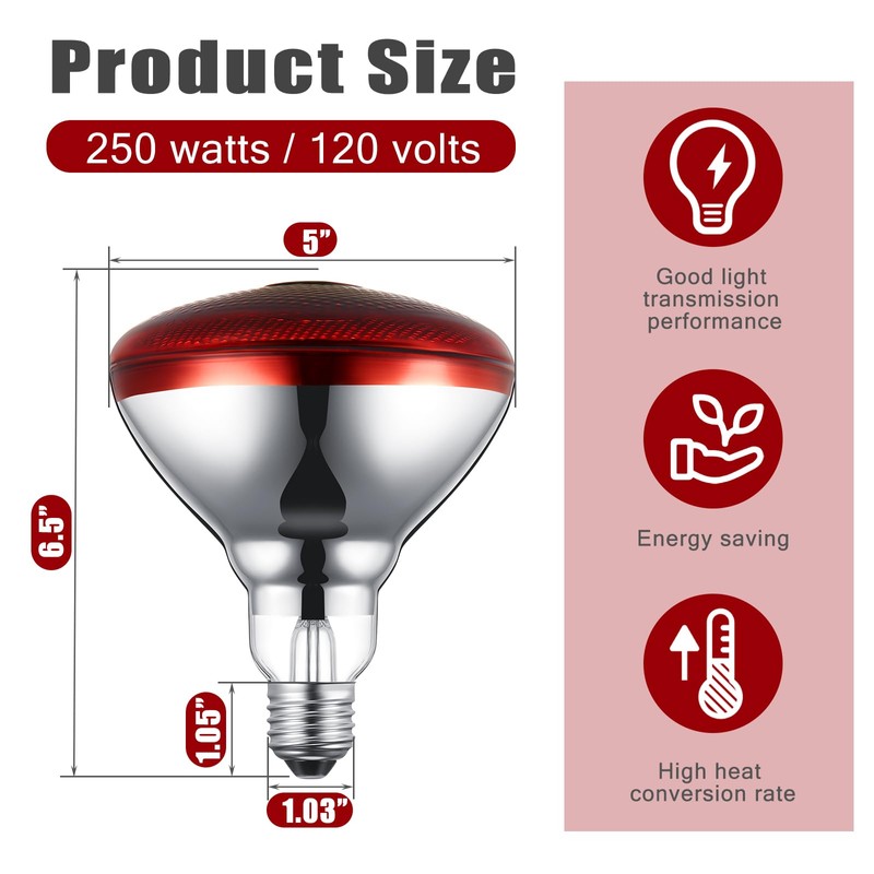 VIHOSE 8 Pack Infrared Heat Lamp for Chickens 250watt 120v