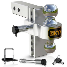 KYX Adjustable Trailer Hitch - 6 Inch Drop Hitch for 2" Receiver, Heavy Duty Ball Mount (12,500 LBS GTW) with Dual Balls (2" & 2-5/16") - Anti-Theft Locking Pins for Trucks, Aluminum Receiver Hitch