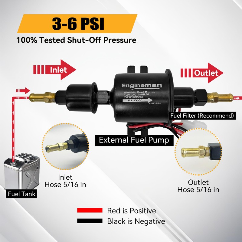 Universal Electric Fuel Pump Kit 12V 3-6 PSI Low Pressure