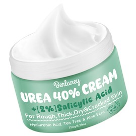 Berlaney Urea Cream 40 Percent For Feet Plus 2% Salicylic Acid 5.29 oz || Foot Cream and Hand Cream Maximum Strength with Hyaluronic Acid,Tea Tree,and Aloe Vera For Deep Moisturizes,Callus Remover