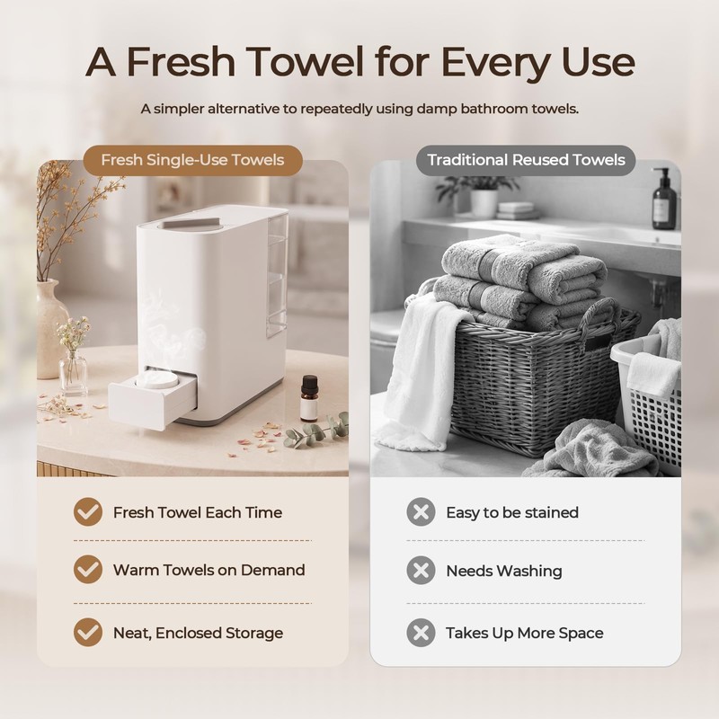 Hot Towel Dispenser Machine for Face, 750W, 5-Second Heating, White