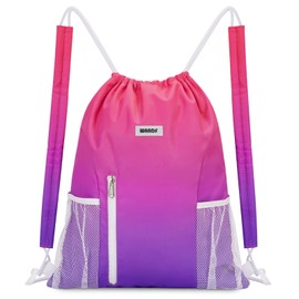 WANDF Drawstring Backpack with Shoulder Pad Sports Gym Backpack with Mesh Pocket String Bag for Women Men (Rose Red)