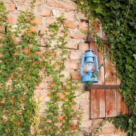 Feuerhand Outdoor Kerosene Fuel Lantern, German Made Weather Resistant Baby Special 276 Galvanized Hurricane Lamp for Camping or Patio, 10 Inches, Pastel Blue