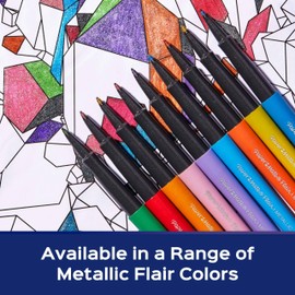 Paper Mate Flair Metallic Glitter Felt Tip Pens | Medium Point 1.0mm | Pack of 12 | Assorted Glittery Shiny Colours