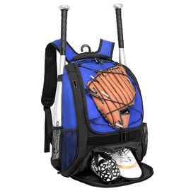 DAFISKY Youth Baseball Bag with Shoes Compartment - Baseball Backpack with Fence Hook for T-Ball & Softball Equipment & Gear, Holds Bat, Helmet, Glove(Blue)