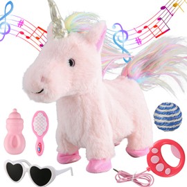Marsjoy Pink Walking Unicorn Set Robot Plush Singing Plush Toy Movement Realistic Plush Toy Remote Control Toy
