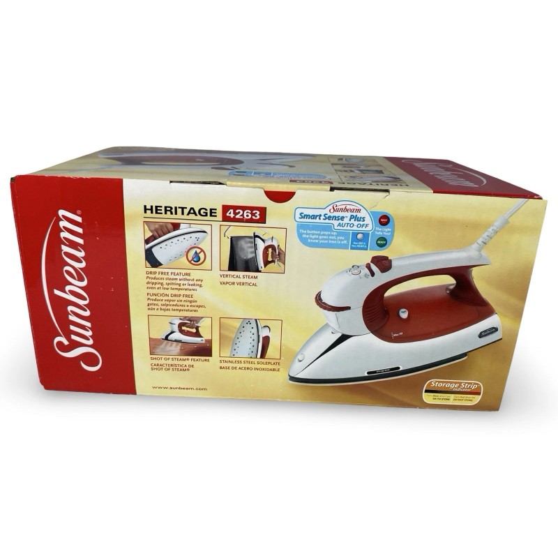 Sunbeam Heritage 4263 Iron Vintage-Style Auto-Off Steam Red White