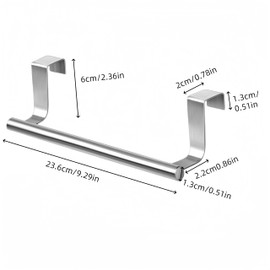 2 Pieces Door Hanging Towel Rack, Tea Towel Holder with Scratch-Resistant Strips, Kitchen Towel Hooks No Drilling Required, Stainless Steel, Silver, for Kitchen and Bathroom