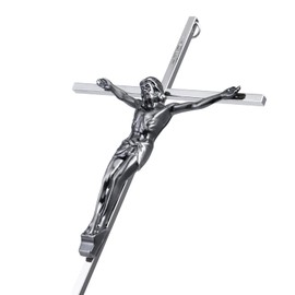 ALDENTA Crucifix Wall Cross, Metal Catholic Crucifix Crosses for Wall,10 Inch - Shiny Silver