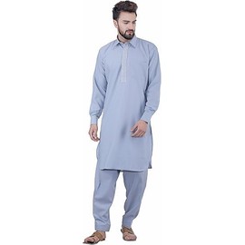 Men's Cotton Blend Pathani Kurta Salwar SET (US, Alpha, X-Large, Regular, Regular, Slate Grey)