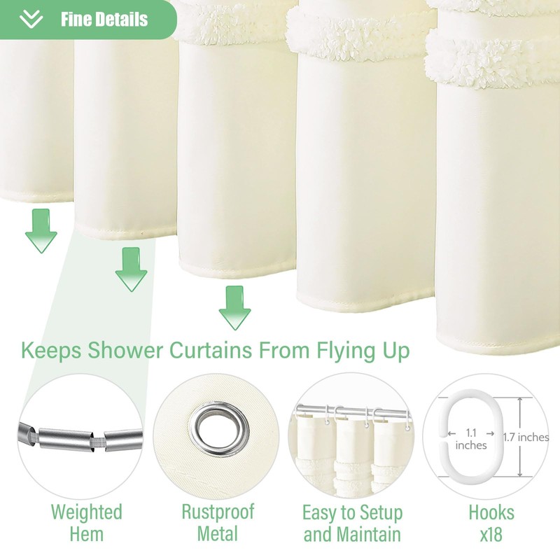 Dynamene Extra Wide Shower Curtain - 108x72 Inches Width Tufted