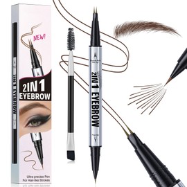 2-in-1 Eyebrow Pencil & Eyeliner – Double-Headed Brow Pen with Brush, Long-Lasting Waterproof Formula for Natural or Bold Brows. Dark Brown Shades for Defined, Smudge-Proof Looks (Dark Brown)