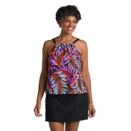 Maxine Of Hollywood Women's Standard High Neck Tankini Swimsuit Top, Multi//Jungle Palm