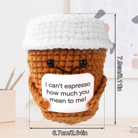 Positive Crochet Coffee Cup, Cute Emotional Crocheted Support Coffee Cup Doll Funny Knitted Yarn Toys Special Warm Gifts Desktop Decoration for Coffee Lovers Friends Family Home Decor