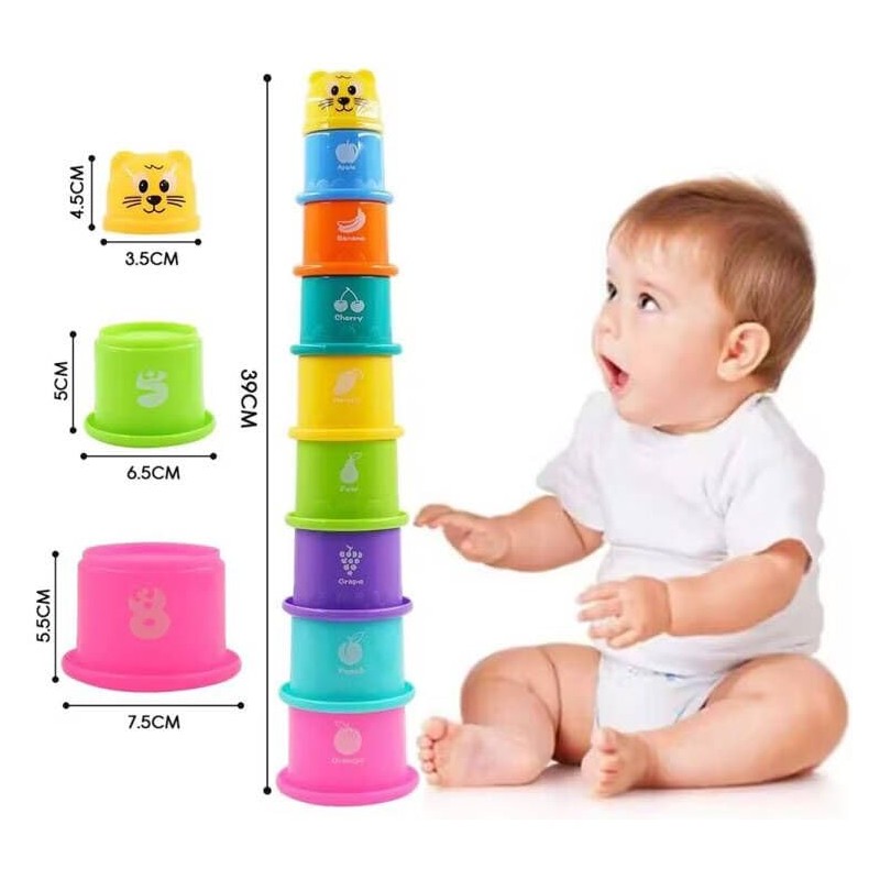PHYLES 9-Piece Stacking Cups Children's Stacking Tower Stacking Cube Baby