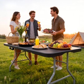Fenbeli 5FT Folding Table, 350 LBS Heavy Duty with 18% Thicker HDPE Waterproof Top, Fold in Half Portable Table with Handle, Steel Frame for Indoor Outdoor Party, Picnic & Events