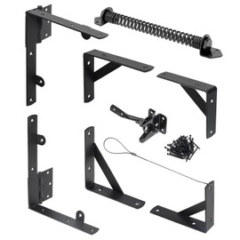 Fence Gate Kit Gate Hardware, 1 Set Anti Sag Gate Kit Gate Frame Cornor Brackets Kit with Self Closing Gate Springs Hings Latchs for Outdoor Garden Backyard Wooden Fence Deck Porch Gate