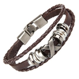 Unbranded Men Punk Leather Brown Wrap Braided Wristband Cuff Punk Bracelet Bangle US