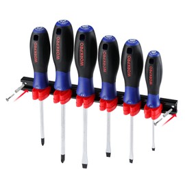 WORKPRO Screwdriver Set Magnetic Screwdriver Set 6-Piece Made of Cr-V Steel with Holder and Non-Slip Handle, Suitable for DIY and Daily Maintenance (4 x Slotted, 2 x Phillips)