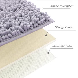 Non-Slip Bath Rug,Extra Soft Microfiber Bedroom Shag Carpet with Anti-Slip Backing,Water/Dust Absorbent Fast Dry Shower Mat,Sound Insulated Stairs Pad,Machine Washable (Grey,24 x 24 Inches)