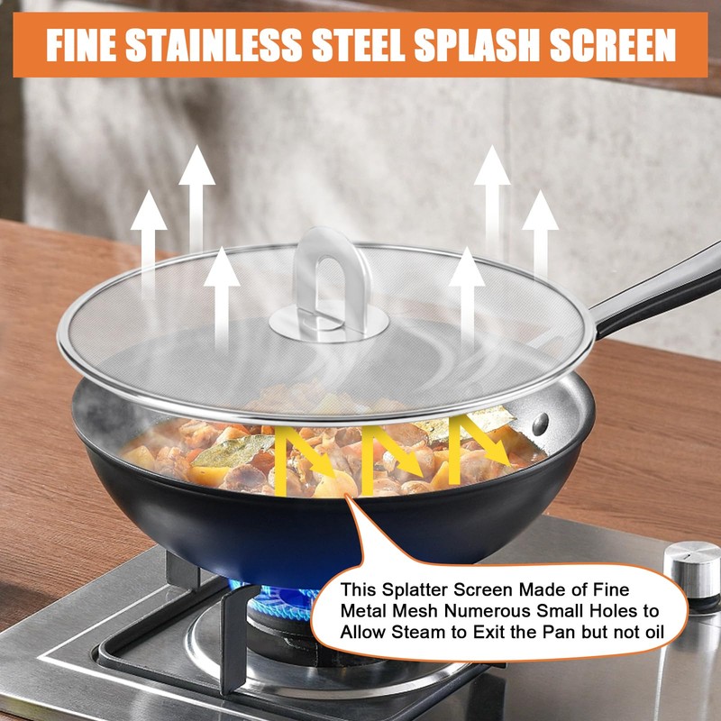 3-Pack Splatter Screens for Frying Pan - Stainless Steel Grease